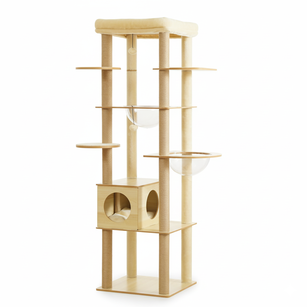 Arbre à Chat en Bois XXL Design - Griffoir, cabane, lit, hamac