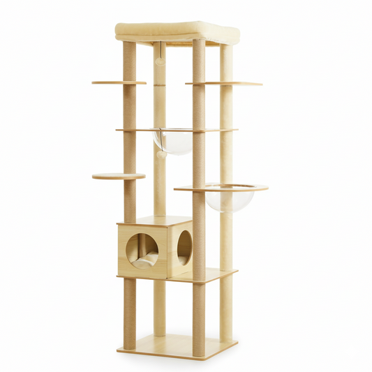 Arbre à Chat en Bois XXL Design - Griffoir, cabane, lit, hamac