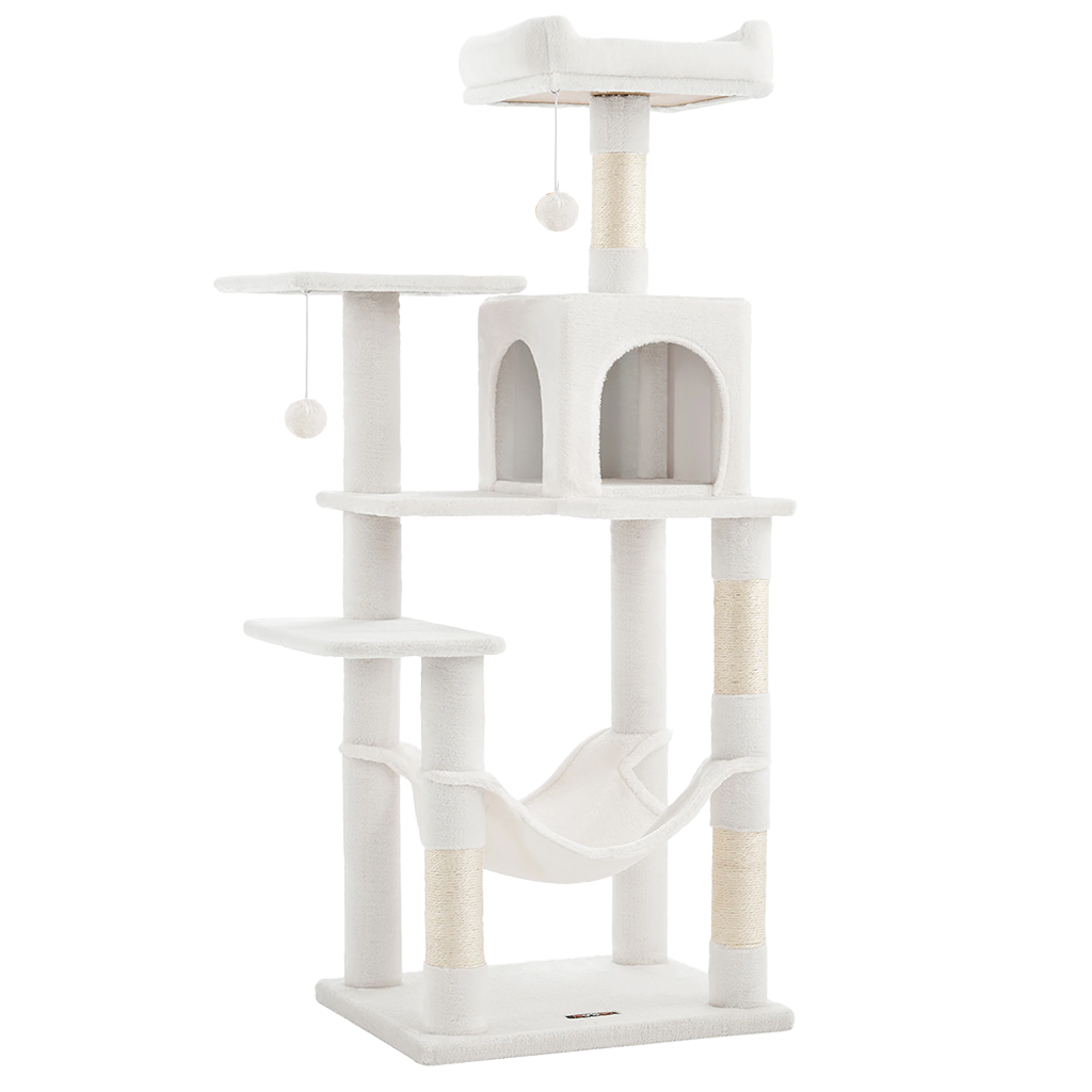 Arbre à chat XL d'intérieur en peluche - Multi-niveaux, 4 griffoirs, 2 perchoirs et cabane