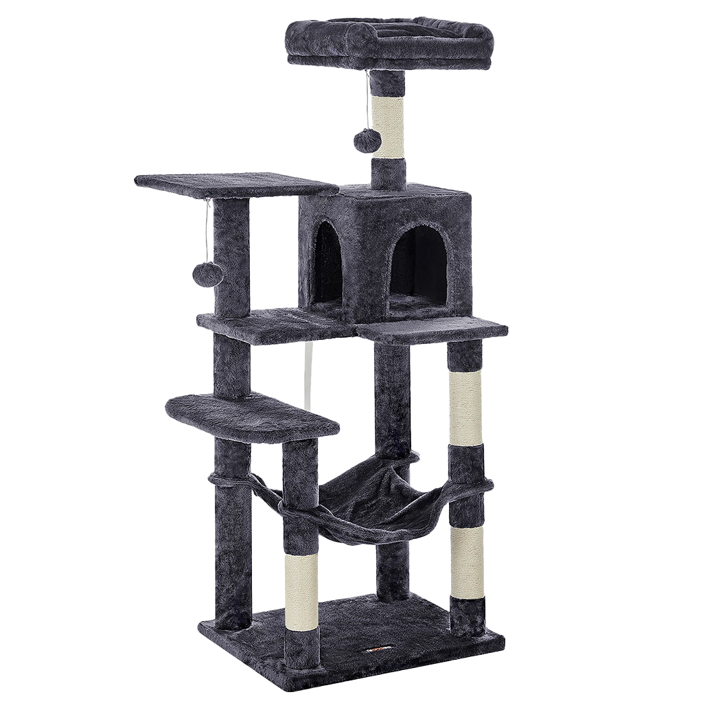 Arbre à chat XL d'intérieur en peluche - Multi-niveaux, 4 griffoirs, 2 perchoirs et cabane