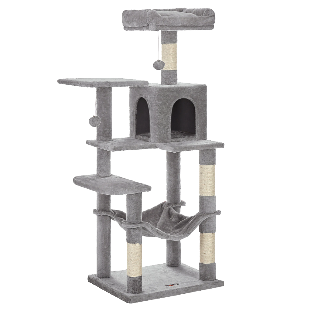 Arbre à chat XL d'intérieur en peluche - Multi-niveaux, 4 griffoirs, 2 perchoirs et cabane