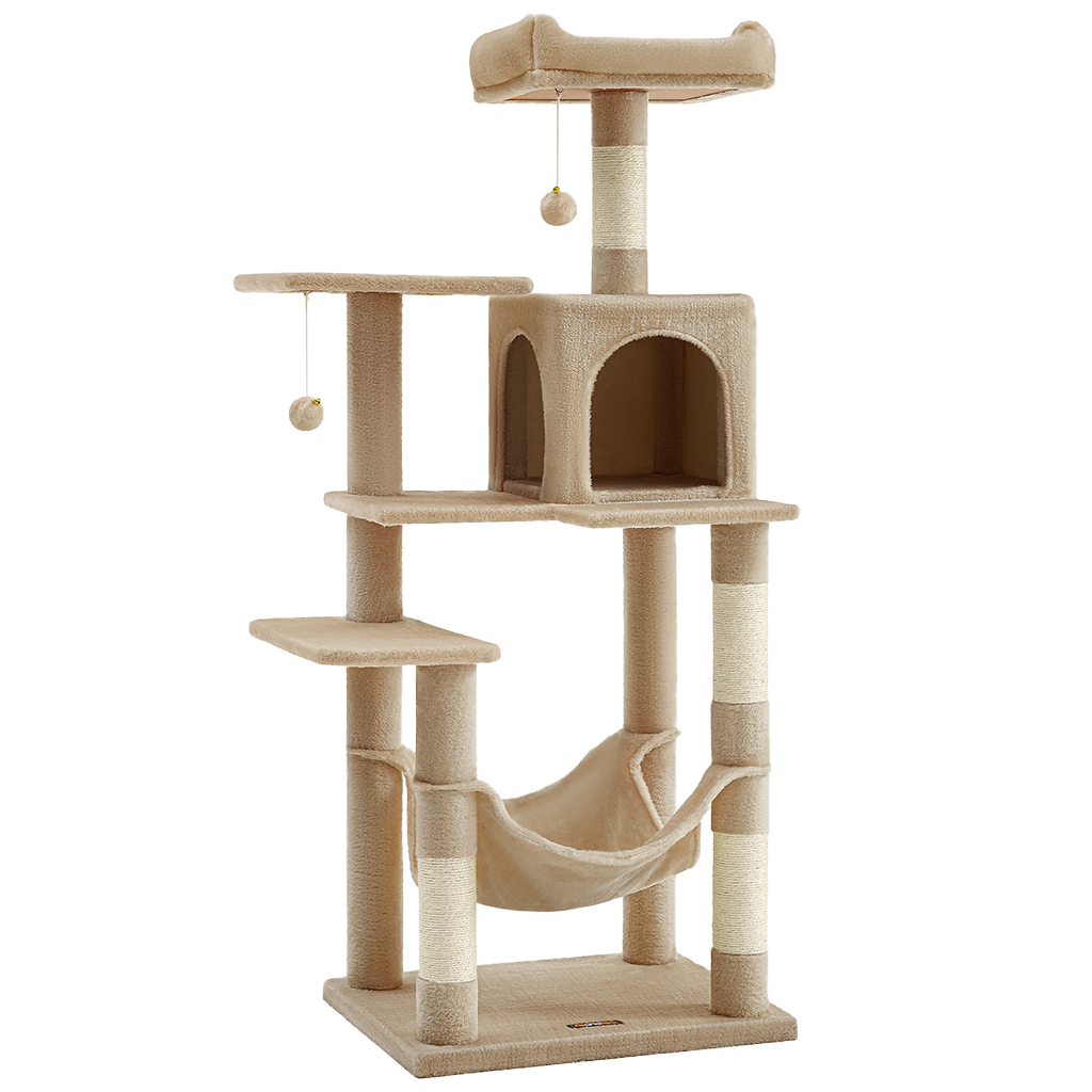 Arbre à chat XL d'intérieur en peluche - Multi-niveaux, 4 griffoirs, 2 perchoirs et cabane