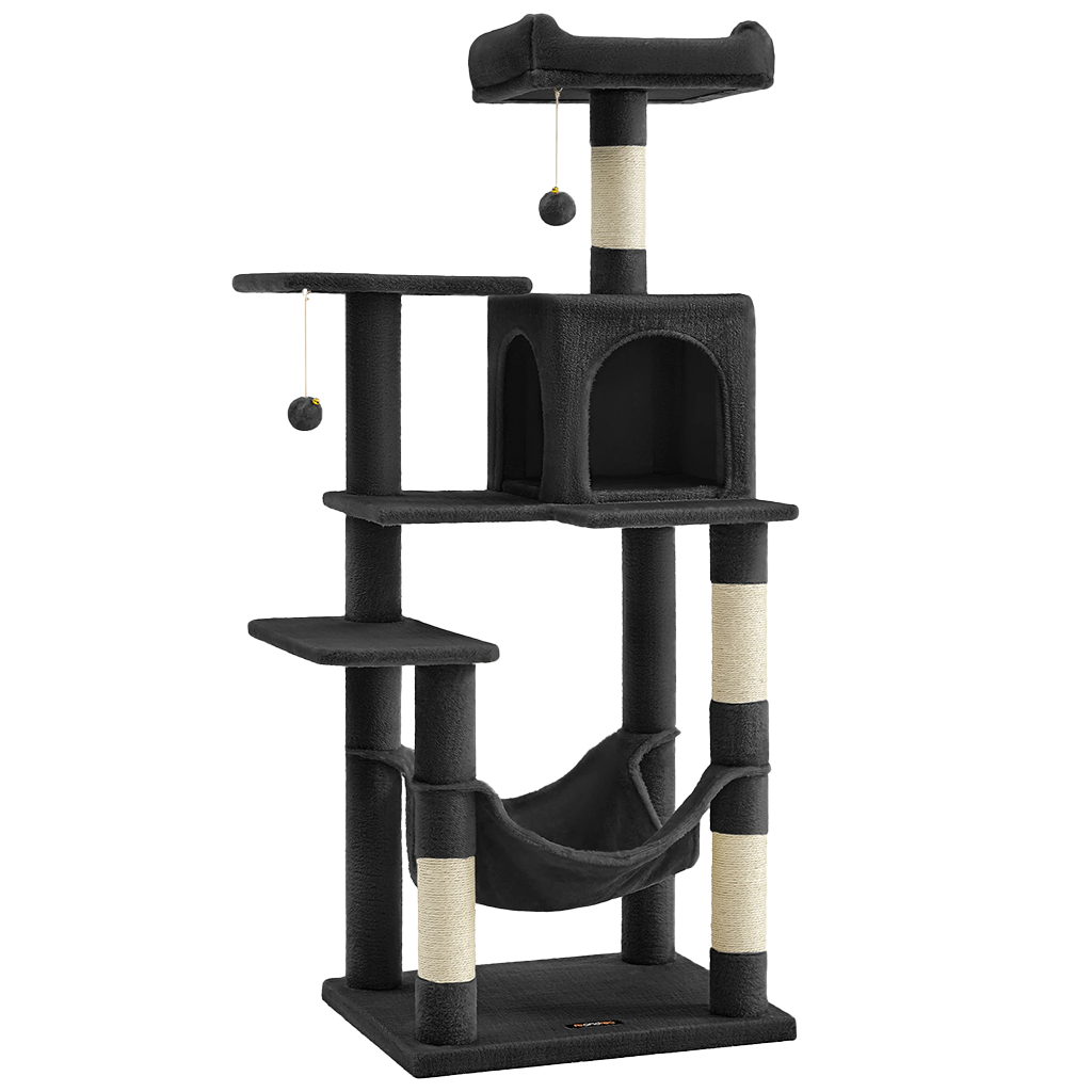 Arbre à chat XL d'intérieur en peluche - Multi-niveaux, 4 griffoirs, 2 perchoirs et cabane