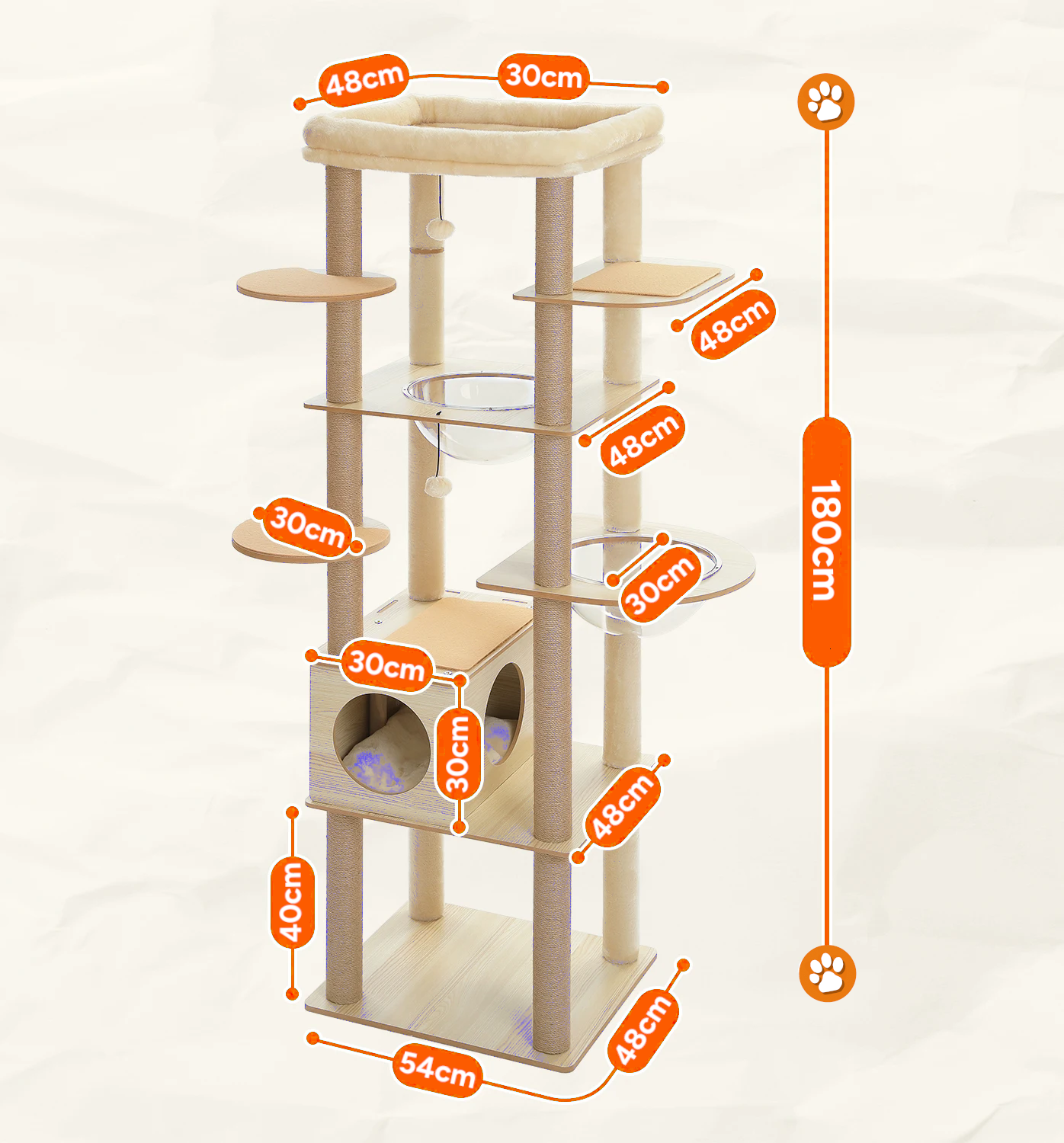 Arbre à Chat en Bois XXL Design - Griffoir, cabane, lit, hamac
