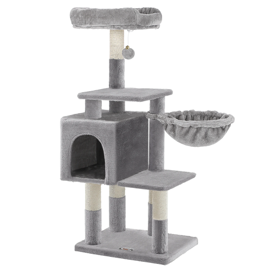 Arbre à chat taille M - Multi-niveaux, cabane, hamac, balle de jeu
