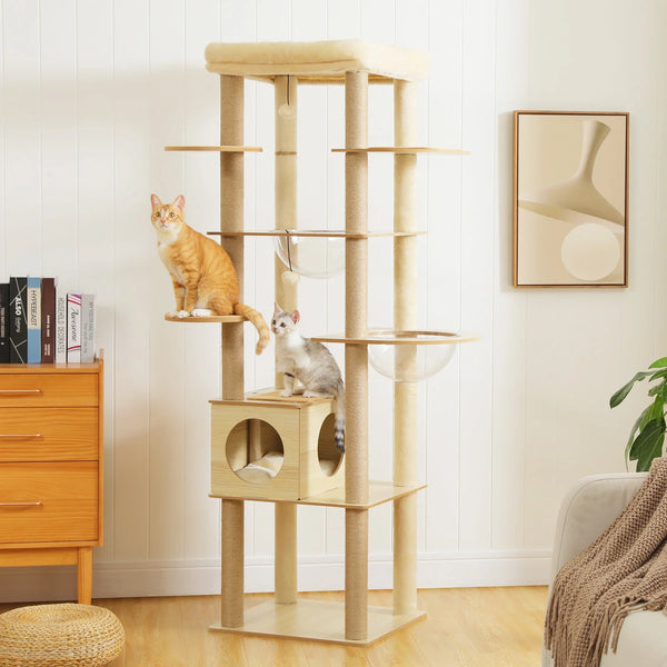 Arbre à Chat en Bois XXL Design - Griffoir, cabane, lit, hamac