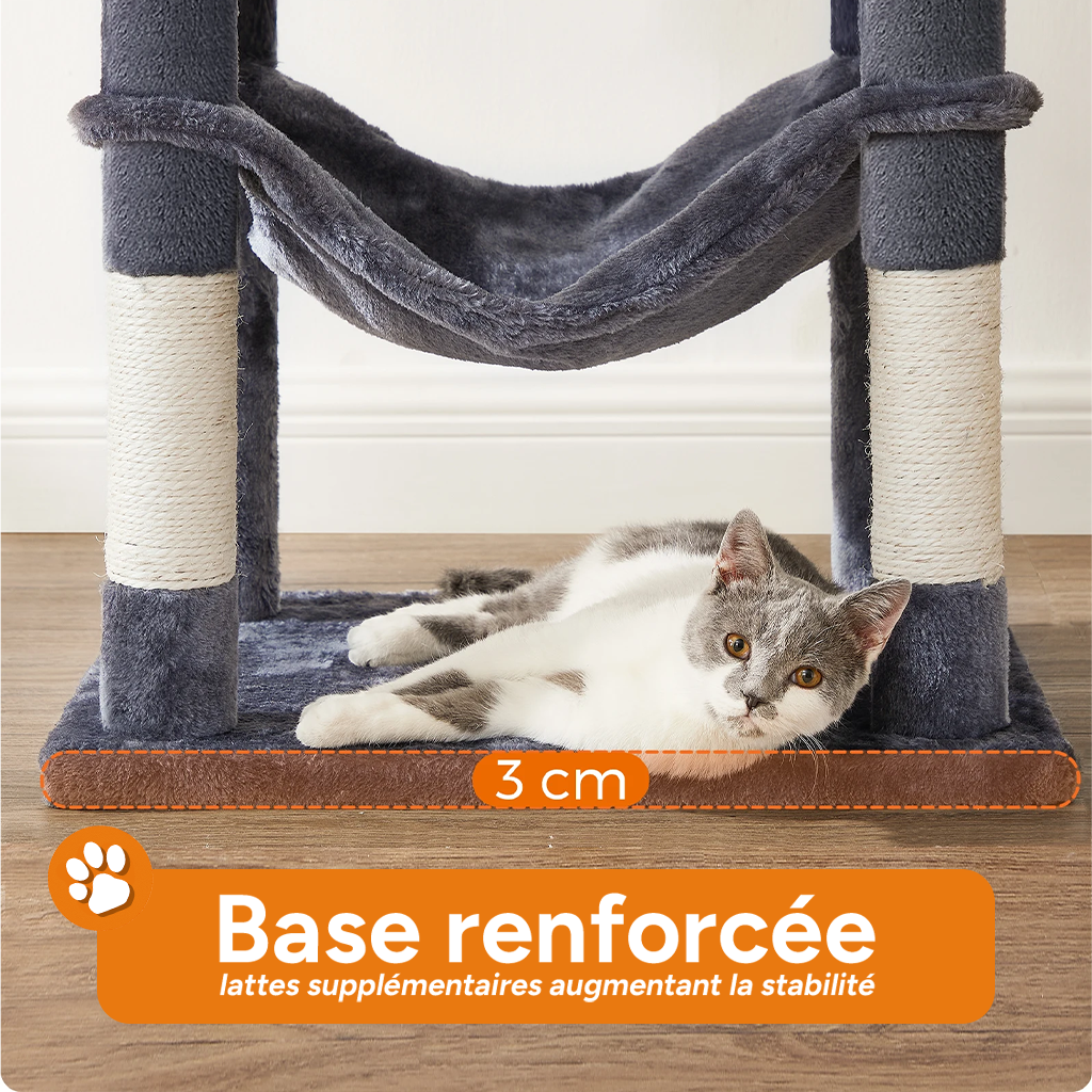 Arbre à chat XL d'intérieur en peluche - Multi-niveaux, 4 griffoirs, 2 perchoirs et cabane
