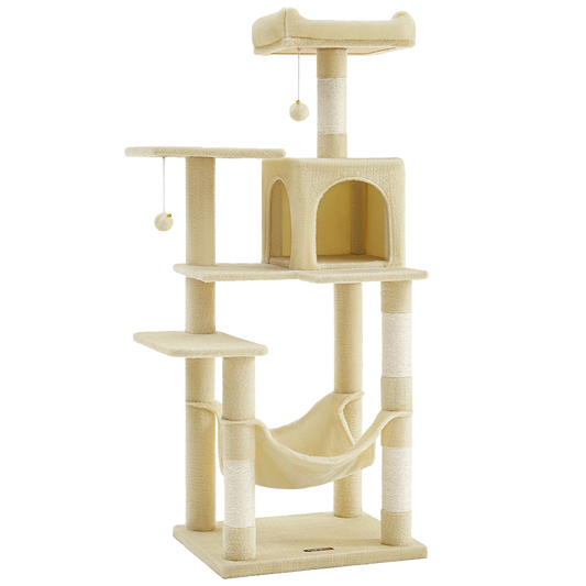 Arbre à chat XL d'intérieur en peluche - Multi-niveaux, 4 griffoirs, 2 perchoirs et cabane
