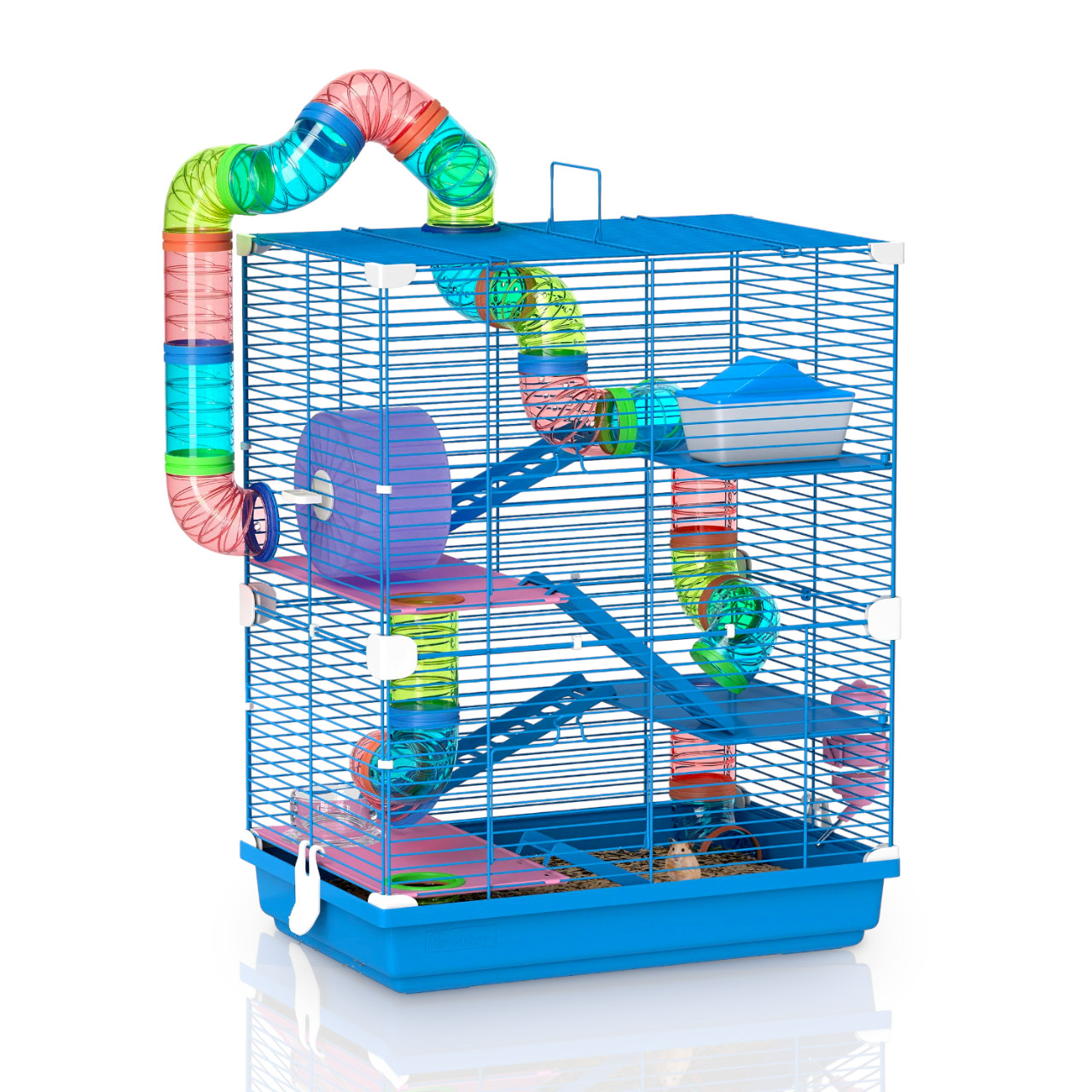 Cage à hamster taille XL - Avec tunnel, roue, abreuvoir