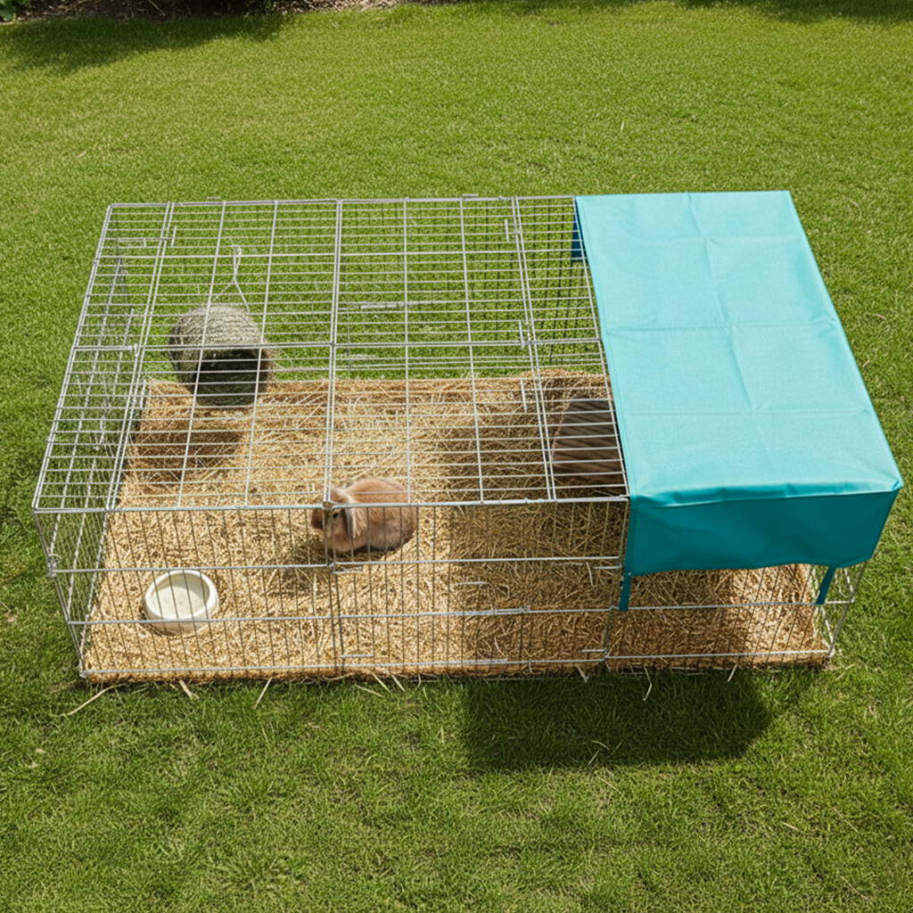 Cage pour Lapins d'extérieur - 2,2M de longeur - Avec sécurité et bâche.