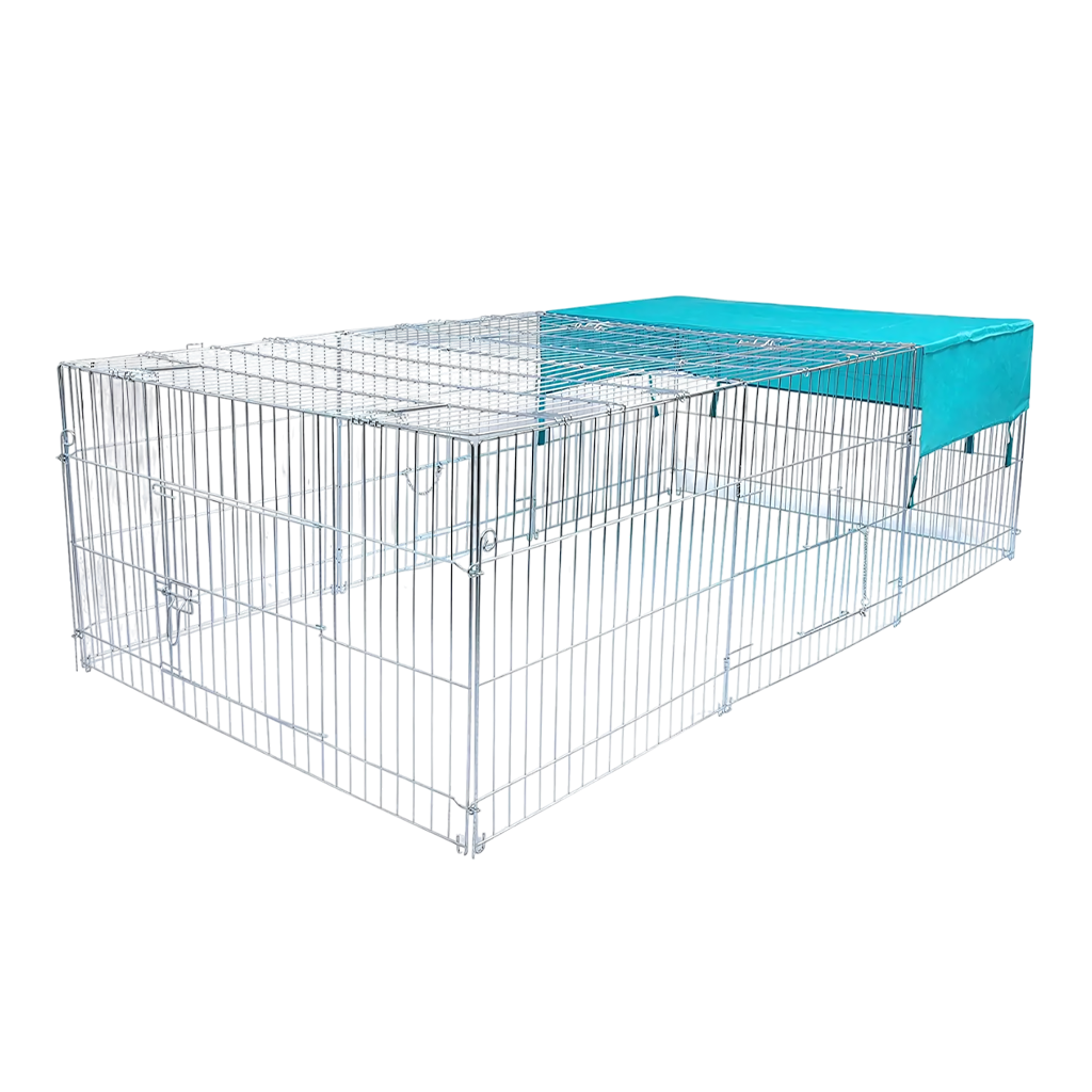 Cage pour Lapins d'extérieur - 2,2M de longeur - Avec sécurité et bâche.
