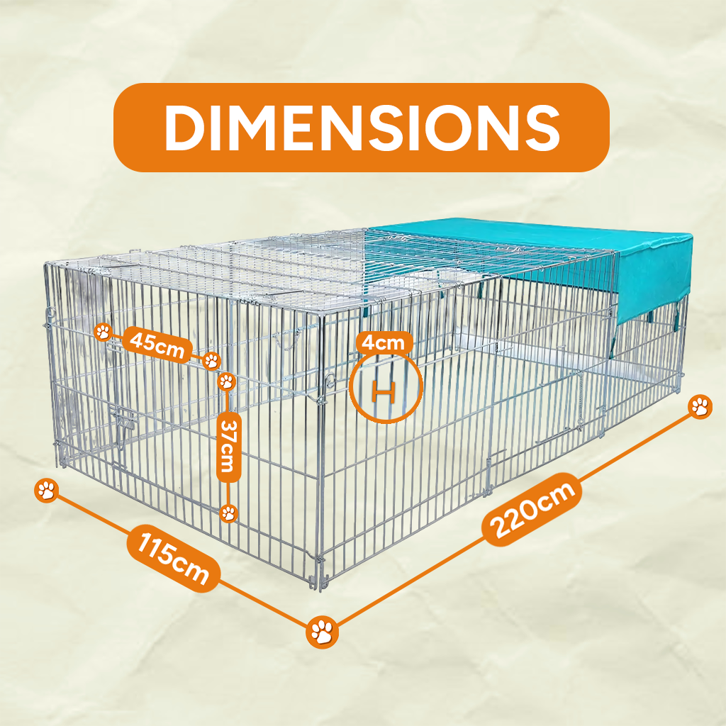 Cage pour Lapins d'extérieur - 2,2M de longeur - Avec sécurité et bâche.