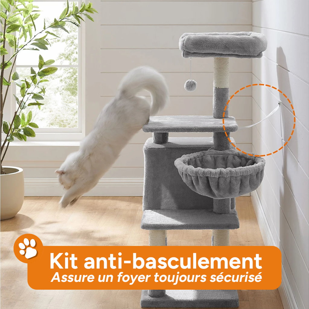 Arbre à chat taille M - Multi-niveaux, cabane, hamac, balle de jeu