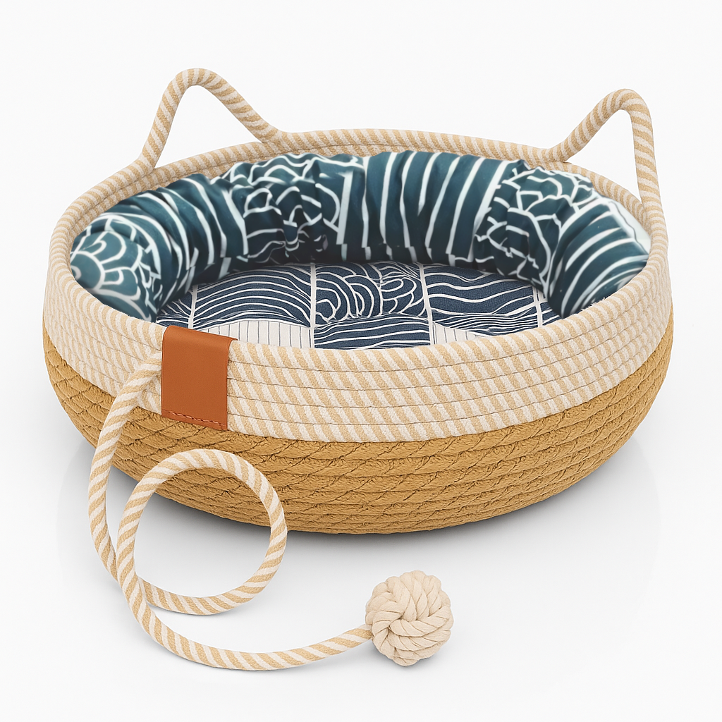 Lit pour chat - Panier en sisal et coussin 100% coton