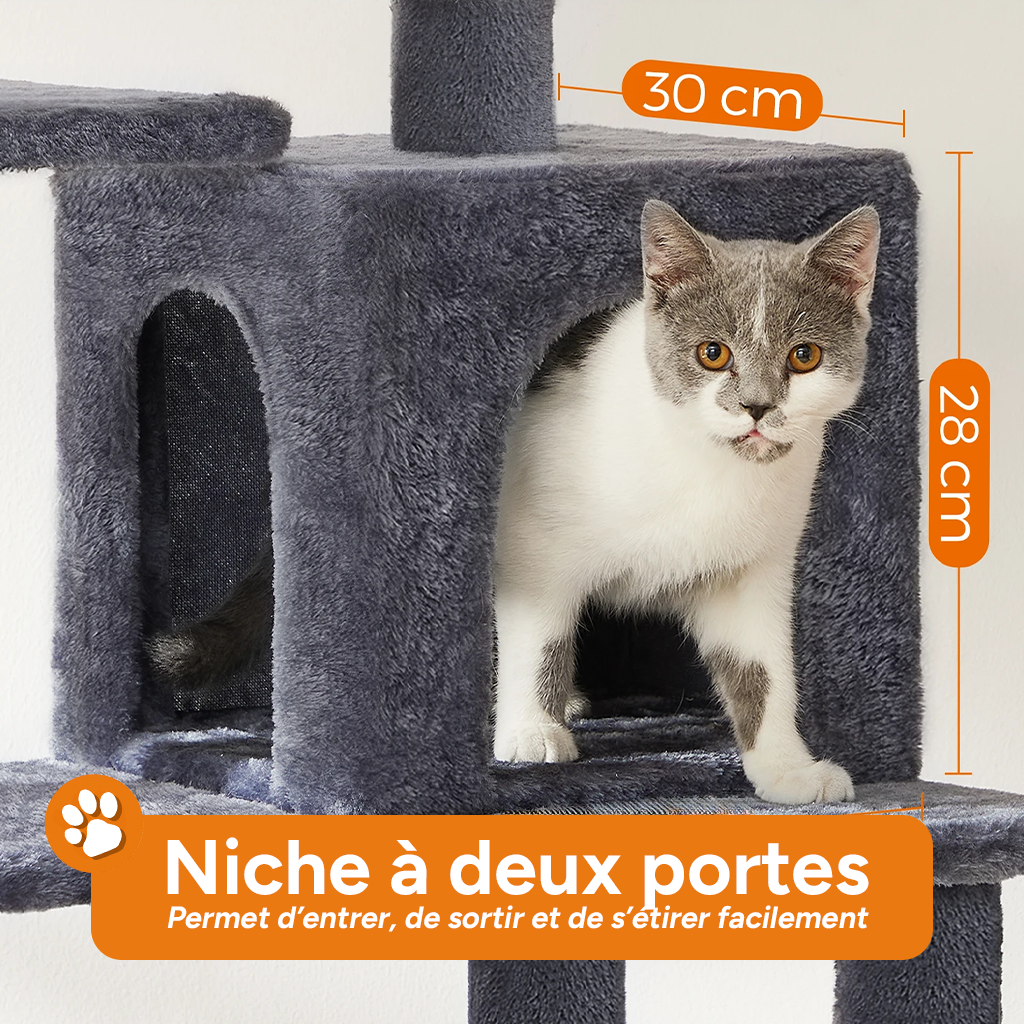 Arbre à chat XL d'intérieur en peluche - Multi-niveaux, 4 griffoirs, 2 perchoirs et cabane