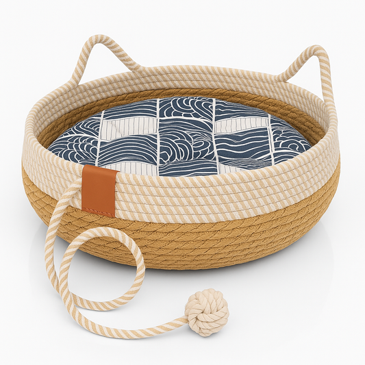 Lit pour chat - Panier en sisal et coussin 100% coton