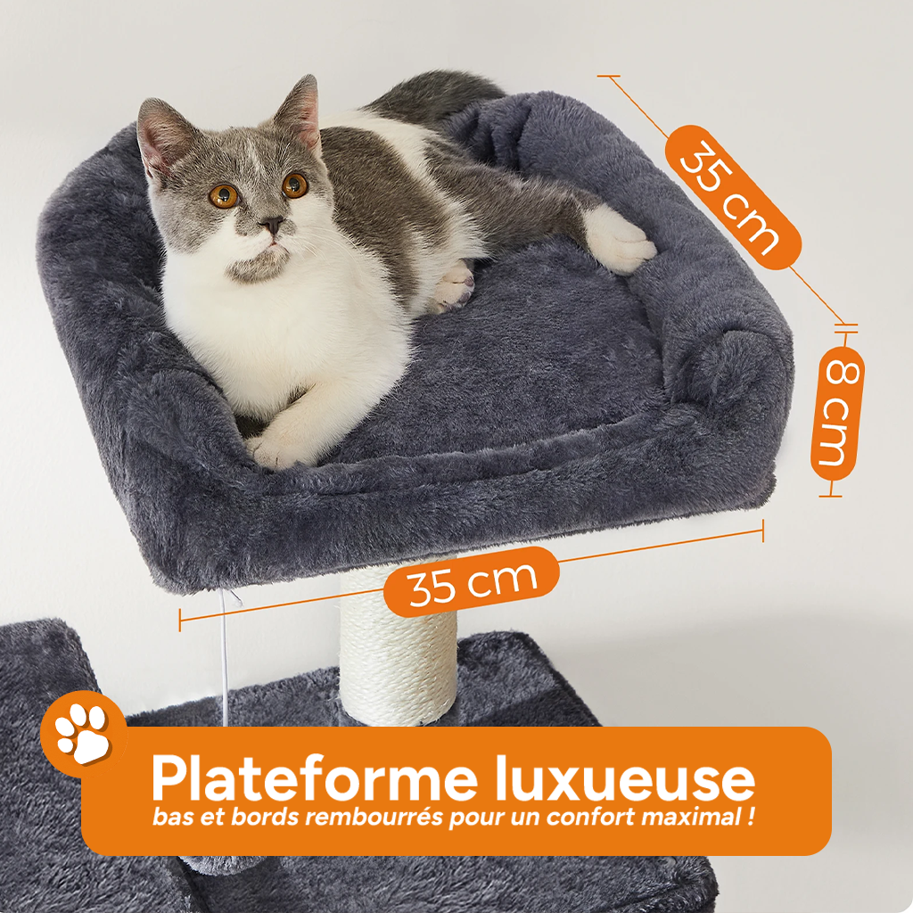 Arbre à chat XL d'intérieur en peluche - Multi-niveaux, 4 griffoirs, 2 perchoirs et cabane