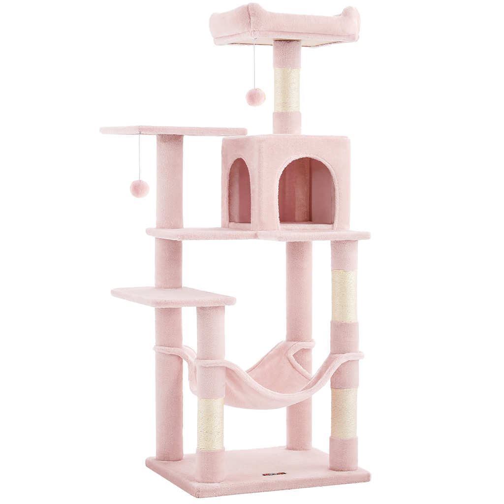 Arbre à chat XL d'intérieur en peluche - Multi-niveaux, 4 griffoirs, 2 perchoirs et cabane