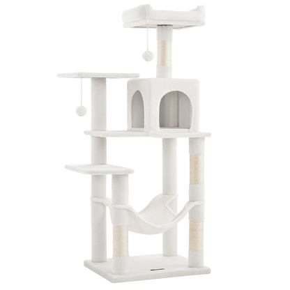 Arbre à chat XL d'intérieur en peluche - Multi-niveaux, 4 griffoirs, 2 perchoirs et cabane