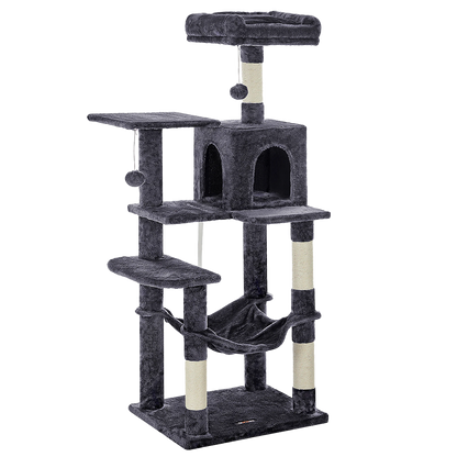 Arbre à chat XL d'intérieur en peluche - Multi-niveaux, 4 griffoirs, 2 perchoirs et cabane