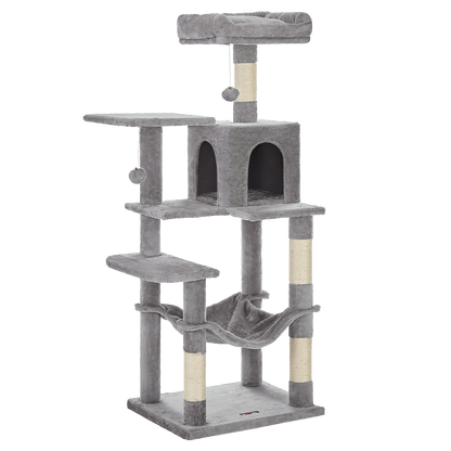 Arbre à chat XL d'intérieur en peluche - Multi-niveaux, 4 griffoirs, 2 perchoirs et cabane