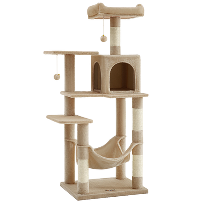 Arbre à chat XL d'intérieur en peluche - Multi-niveaux, 4 griffoirs, 2 perchoirs et cabane