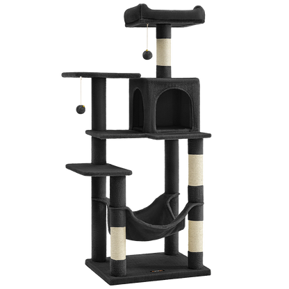 Arbre à chat XL d'intérieur en peluche - Multi-niveaux, 4 griffoirs, 2 perchoirs et cabane