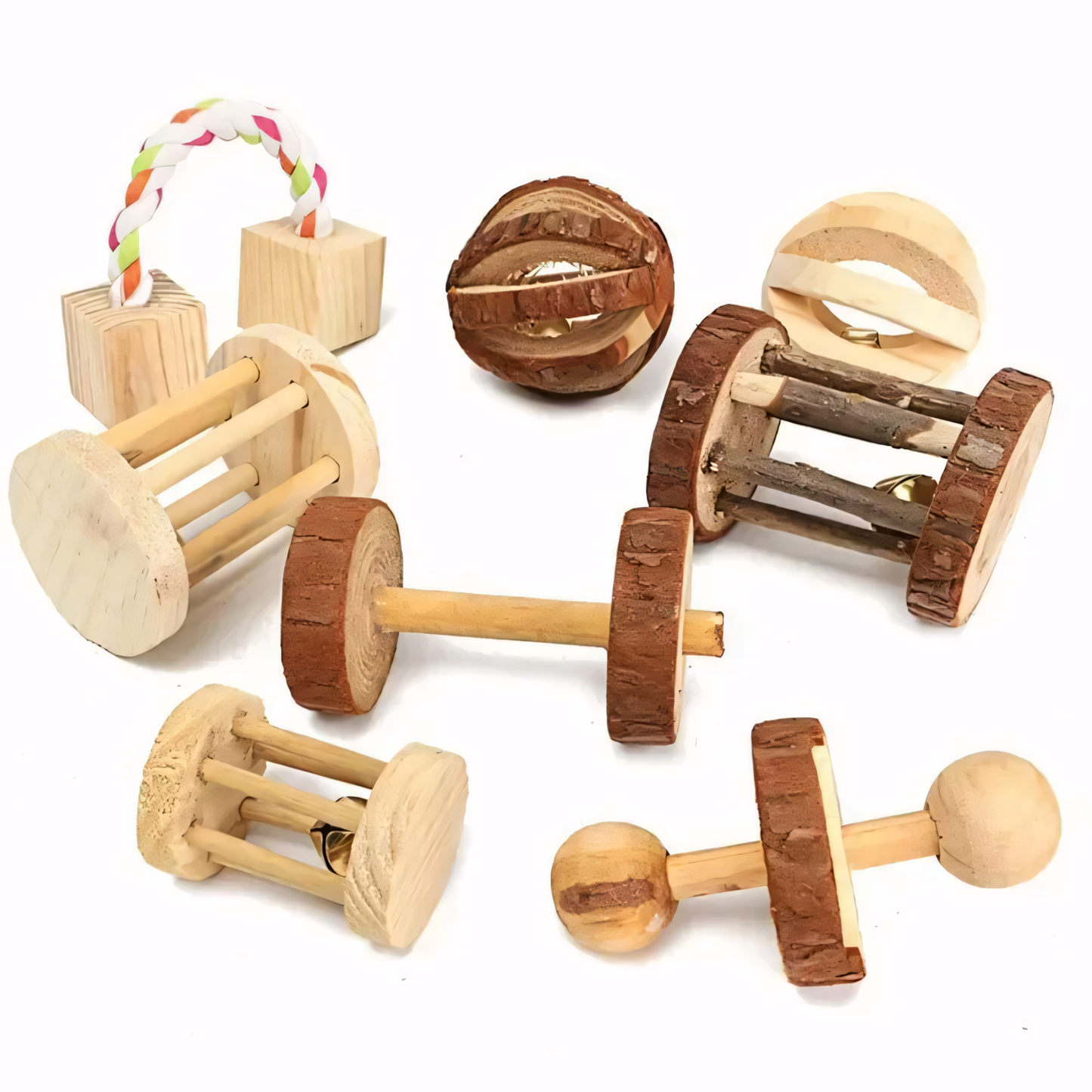 Jouets à mâcher en matériaux naturels pour rongeurs - Bois durable - Lapins, Hamsters, Cochons d'Inde