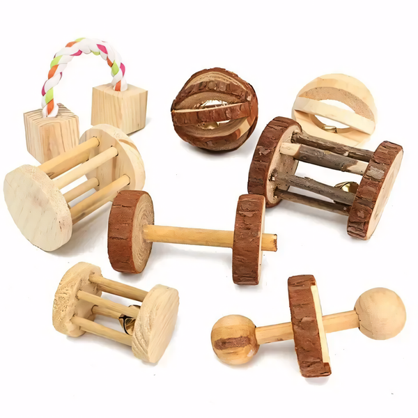 Jouets à mâcher en matériaux naturels pour rongeurs - Bois durable - Lapins, Hamsters, Cochons d'Inde