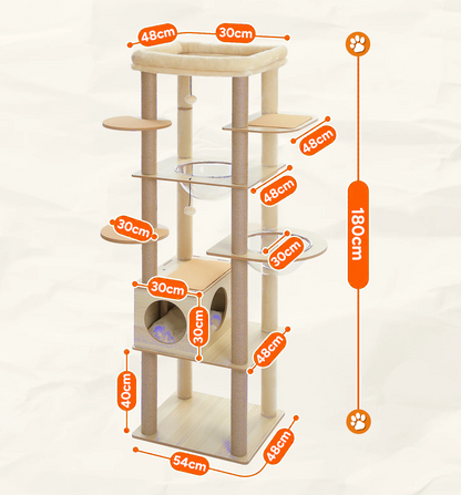 Arbre à Chat en Bois XXL Design - Griffoir, cabane, lit, hamac