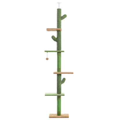 Arbre à chat XL Cactus 230cm Sol au plafond - 5 niveaux, avec griffoir, hamac, boule suspendue