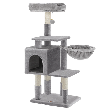 Arbre à chat taille M - Multi-niveaux, cabane, hamac, balle de jeu