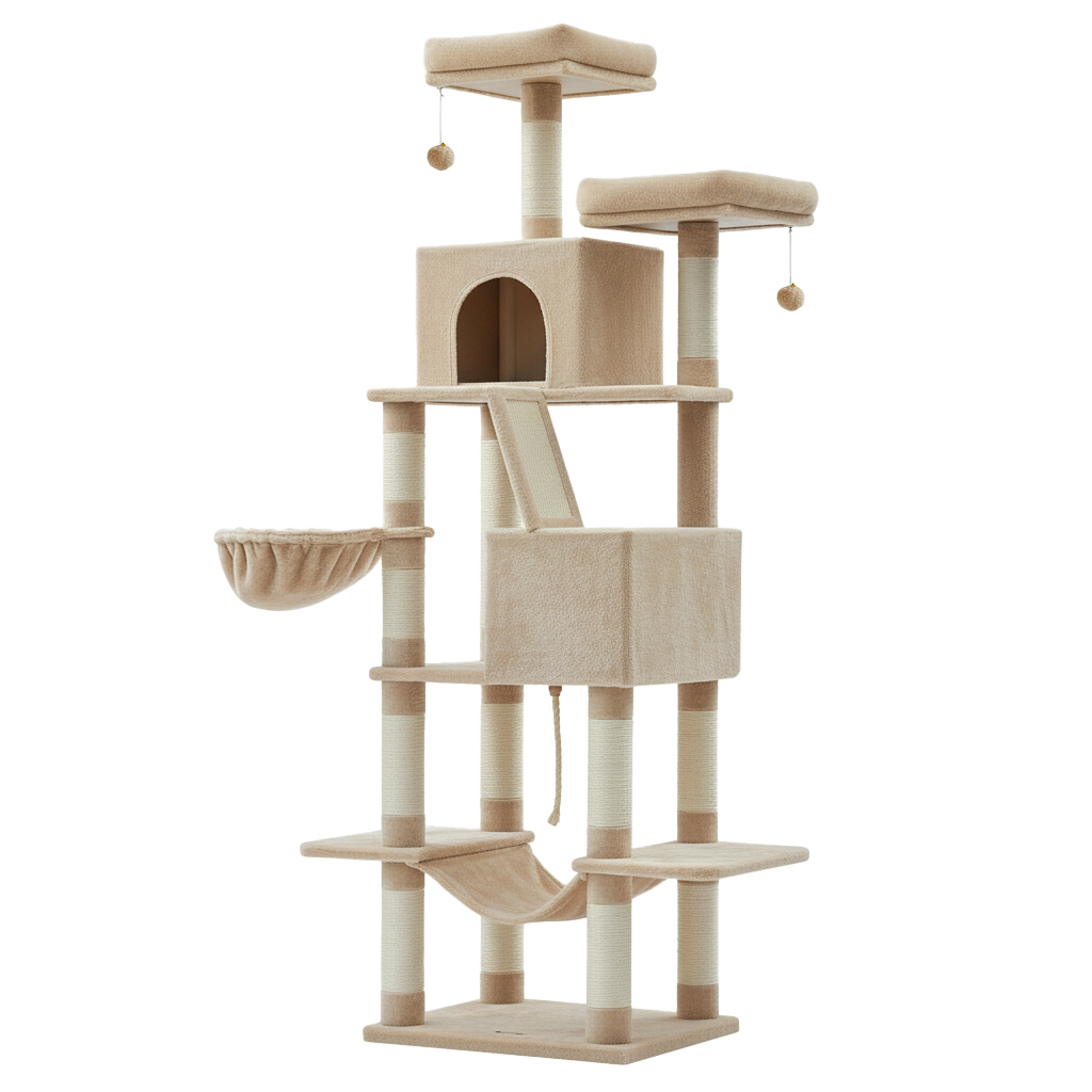Arbre à chat XXL 2M - Griffoirs, rampe à griffer, perchoirs, cabanes, hamac