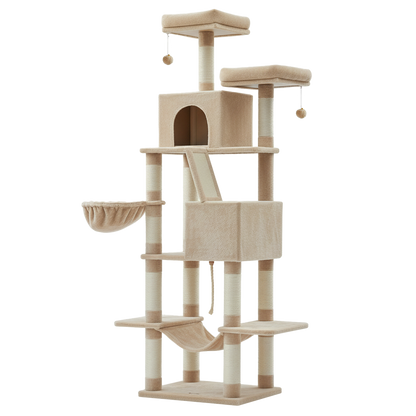 Arbre à chat XXL 2M - Griffoirs, rampe à griffer, perchoirs, cabanes, hamac