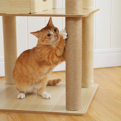 Arbre à Chat en Bois XXL Design - Griffoir, cabane, lit, hamac