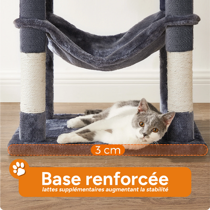 Arbre à chat XL d'intérieur en peluche - Multi-niveaux, 4 griffoirs, 2 perchoirs et cabane