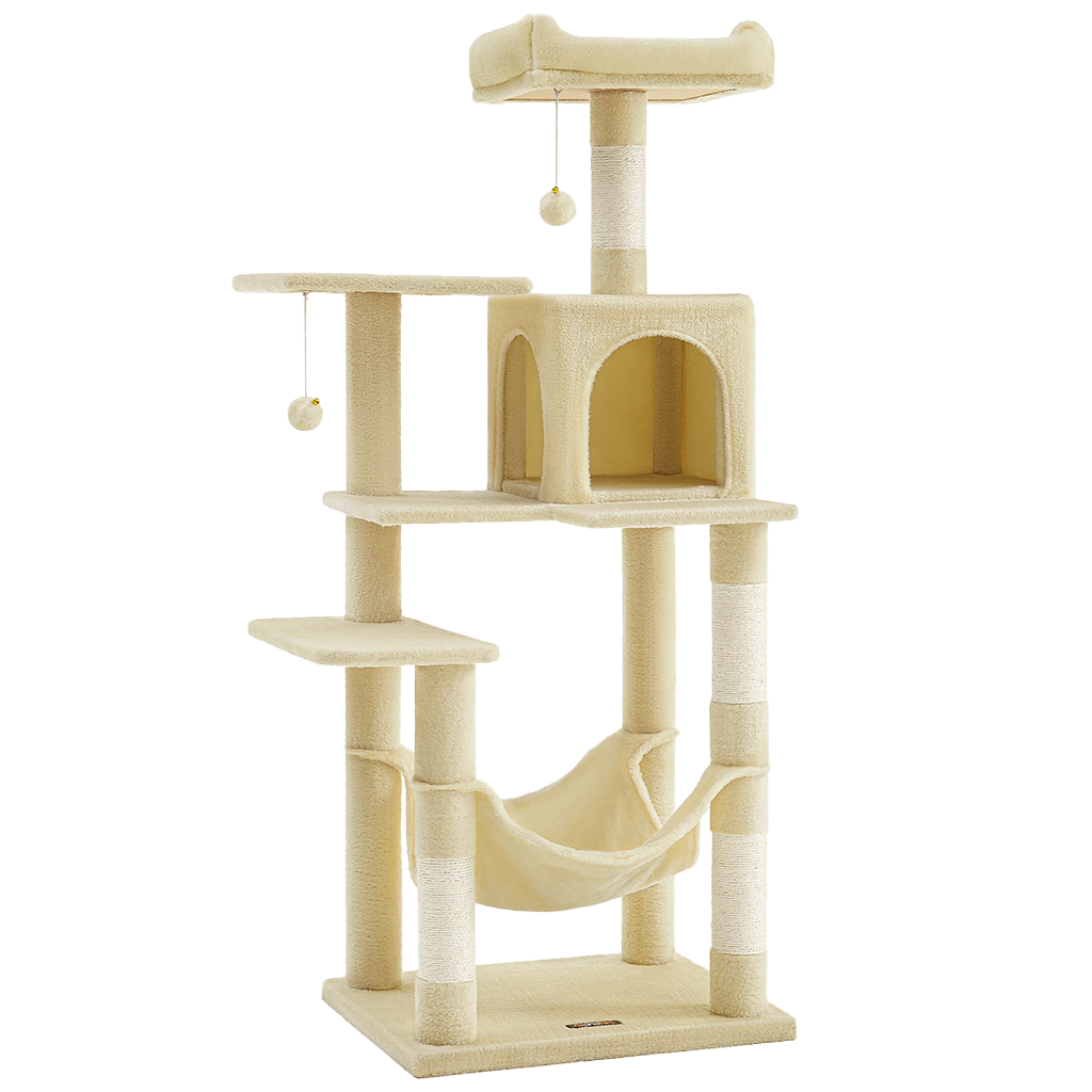 Arbre à chat XL d'intérieur en peluche - Multi-niveaux, 4 griffoirs, 2 perchoirs et cabane