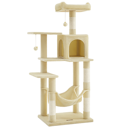 Arbre à chat XL d'intérieur en peluche - Multi-niveaux, 4 griffoirs, 2 perchoirs et cabane