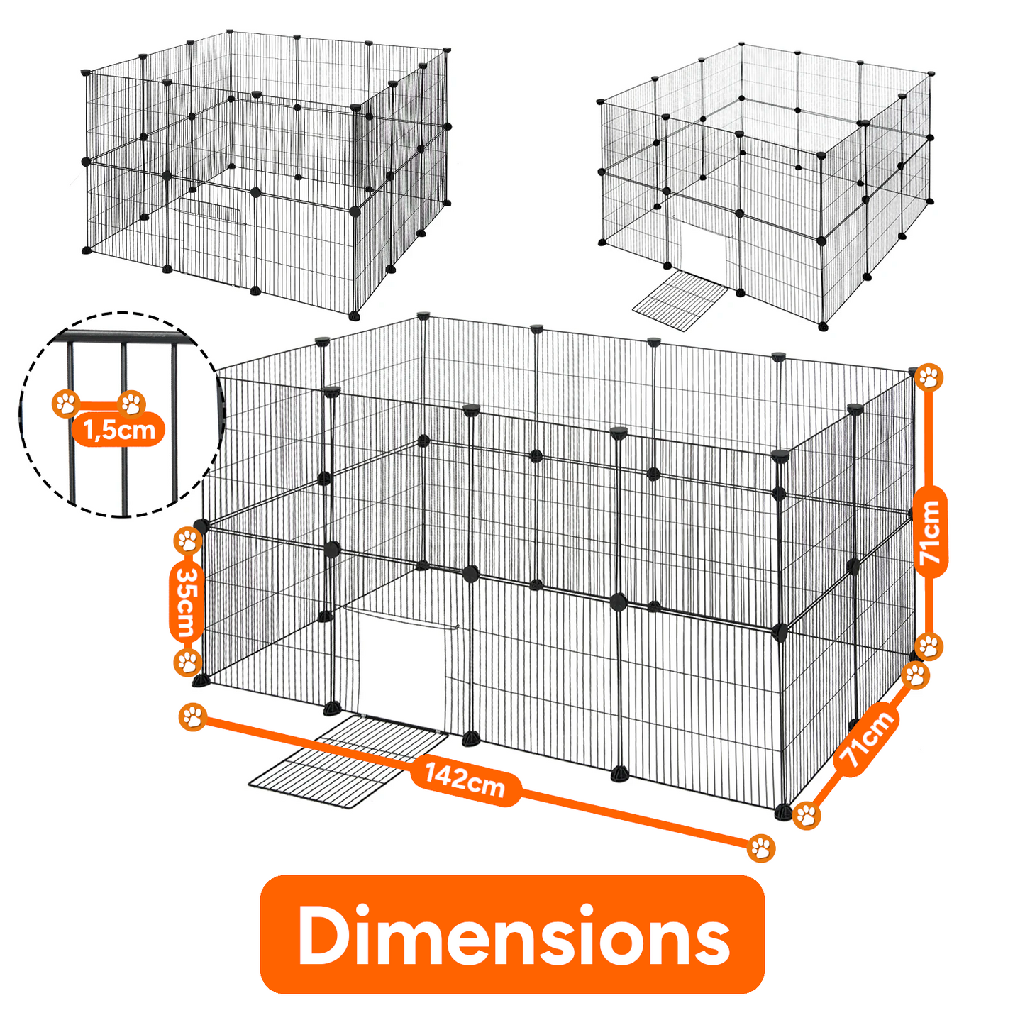 Cage XXL réglable pour Rongeurs - Assemblage Flexible - Lapins, Hamsters, hérissons, cochons d'inde