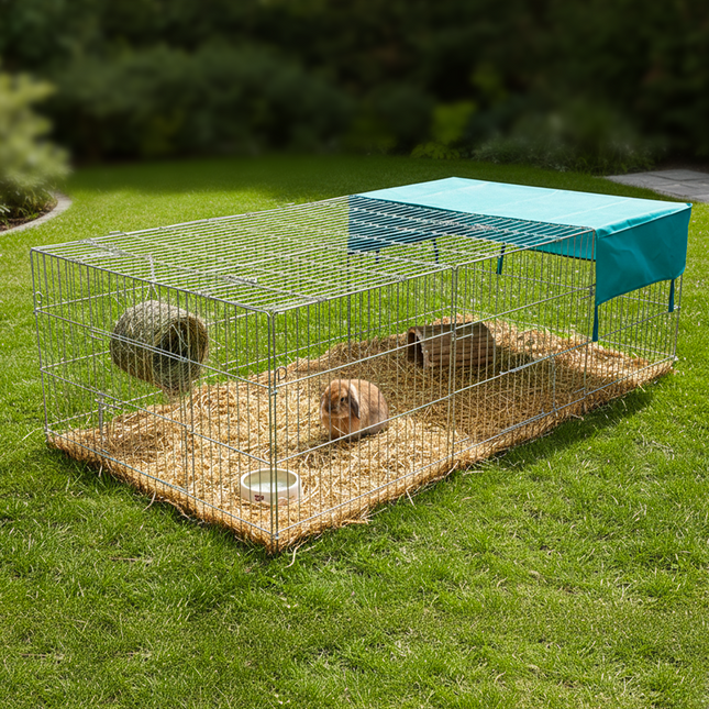 Cage pour Lapins d'extérieur - 2,2M de longeur - Avec sécurité et bâche.