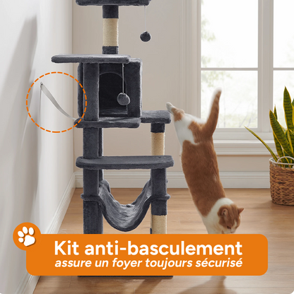 Arbre à chat XL d'intérieur en peluche - Multi-niveaux, 4 griffoirs, 2 perchoirs et cabane