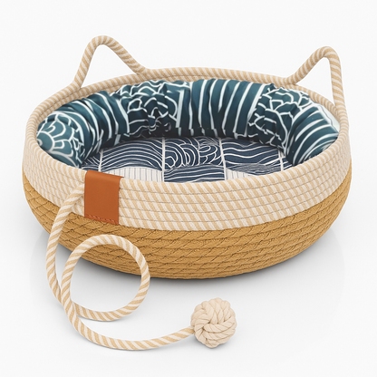 Lit pour chat - Panier en sisal et coussin 100% coton