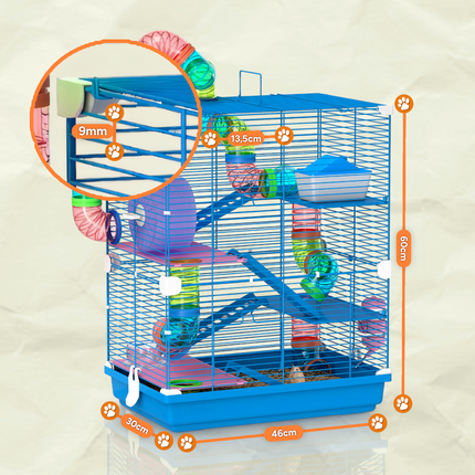 Cage à hamster taille XL - Avec tunnel, roue, abreuvoir