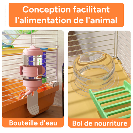 Cage à hamster taille XL - Avec tunnel, roue, abreuvoir