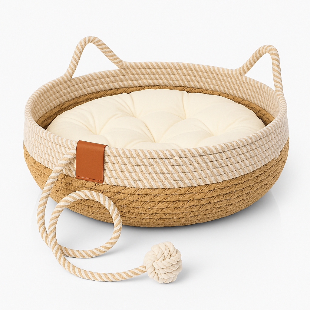 Lit pour chat - Panier en sisal et coussin 100% coton