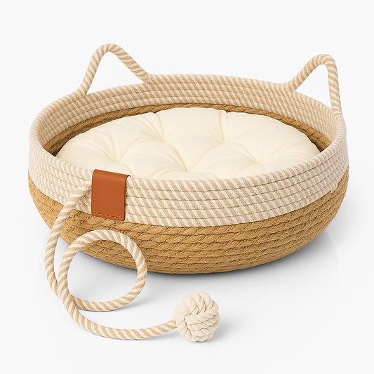 Lit pour chat - Panier en sisal et coussin 100% coton