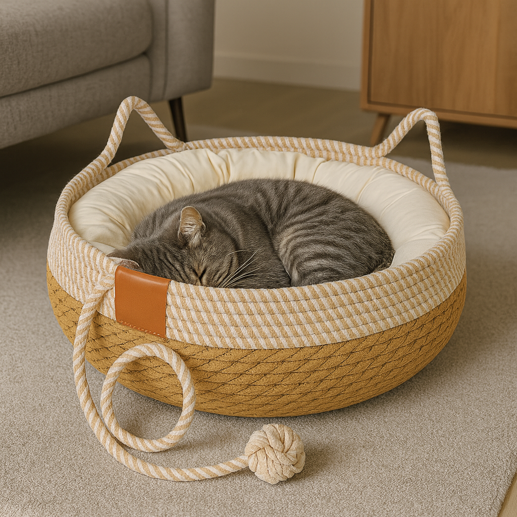 Lit pour chat - Panier en sisal et coussin 100% coton