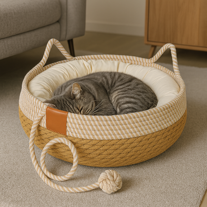 Lit pour chat - Panier en sisal et coussin 100% coton