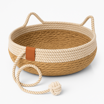 Lit pour chat - Panier en sisal et coussin 100% coton