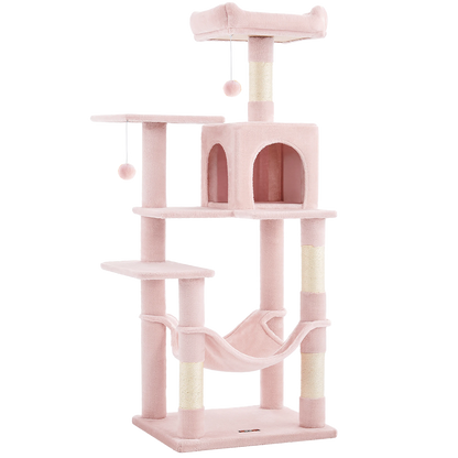 Arbre à chat XL d'intérieur en peluche - Multi-niveaux, 4 griffoirs, 2 perchoirs et cabane